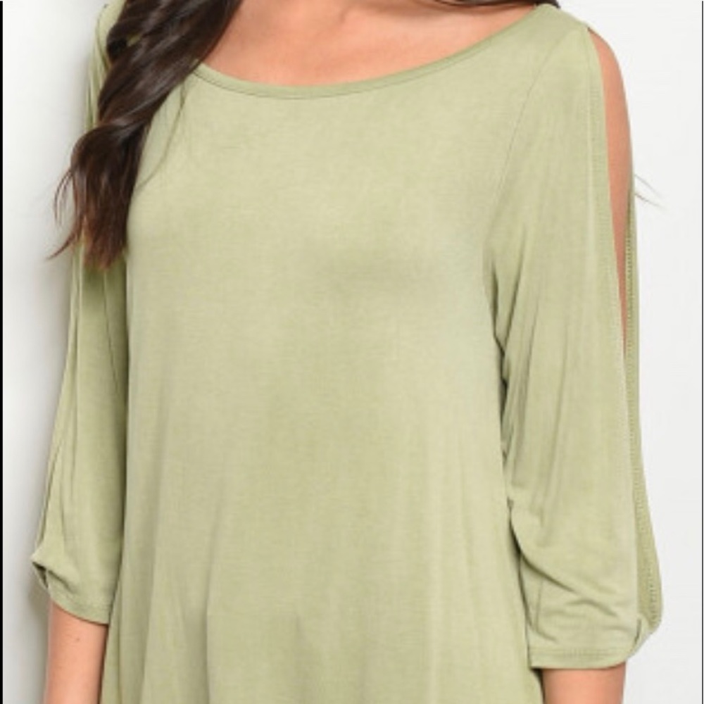 Sage green top with cold shoulder